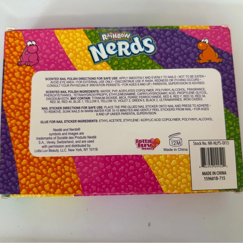 Rainbow Nerds Scented Nail Polish Set - Purple, Yellow, Green, Orange, Red NIB